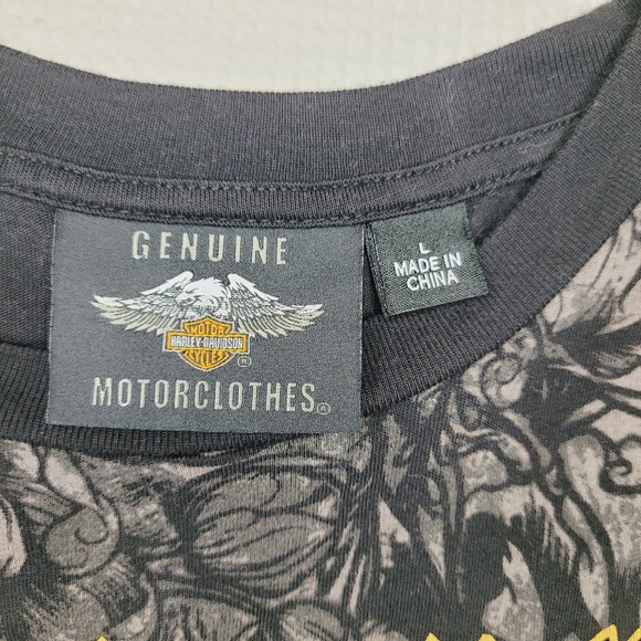 Harley Davidson Skull Tanl Print All Over Women's Black Large Sleeveless Biker - Picture 3 of 5